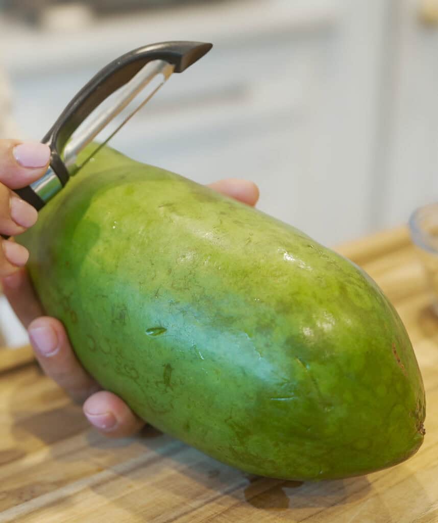 Peeling Papaya for salad