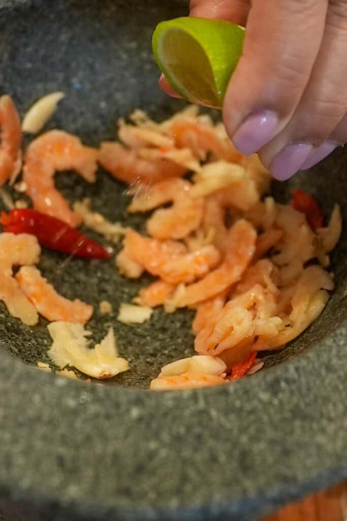 Mortar and Pestle for with dried shrimp and Thai chili