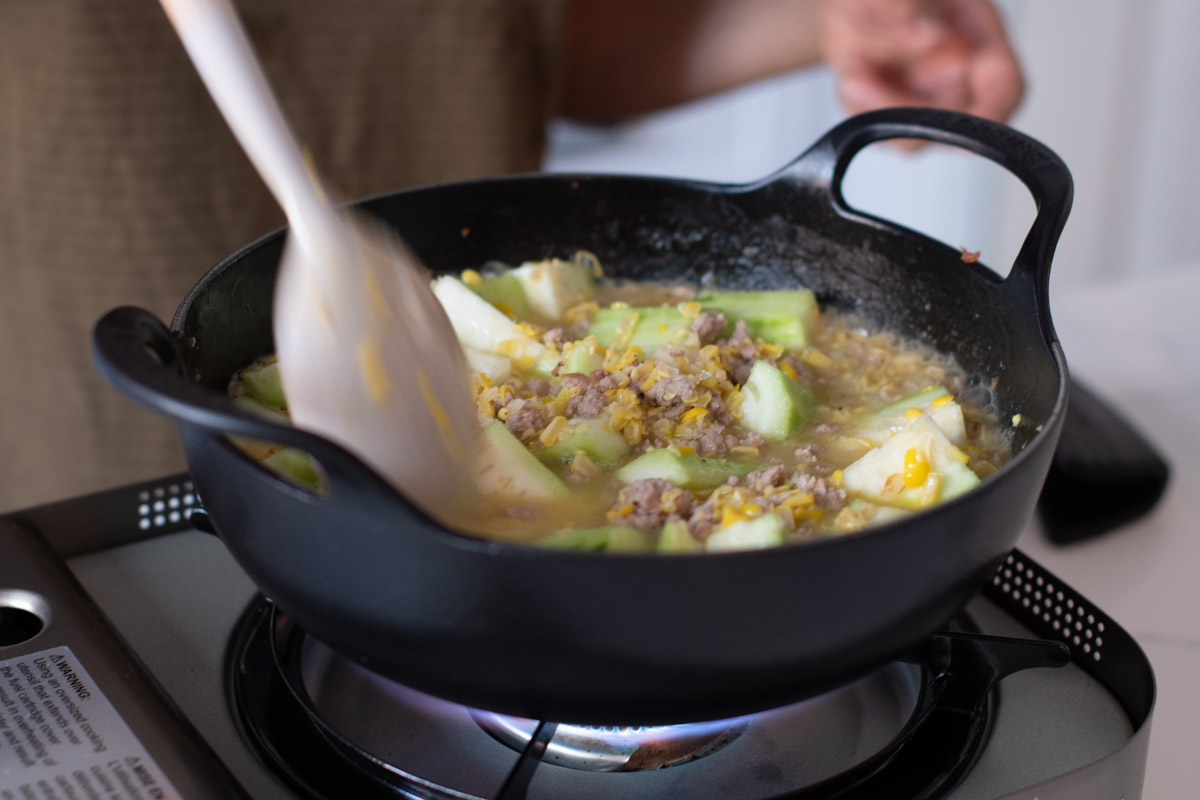Stiring cambodian okra and corn stew