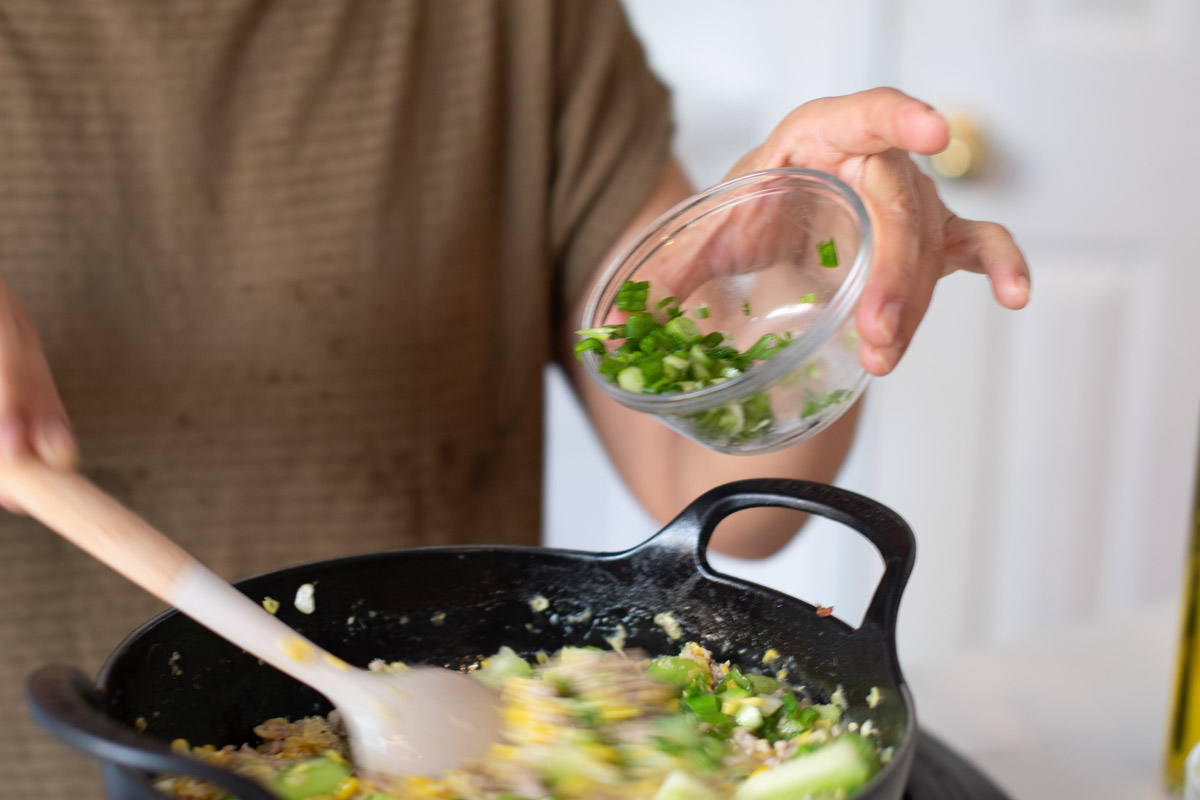 Lastly add chopped green onion to stew.