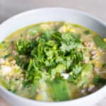 Cambodian Okra and Corn Stew in bowl.
